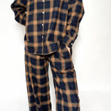 Tumši zilas/brūni rūtainas bikses, standarta