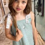 Dress green linen with embroidery