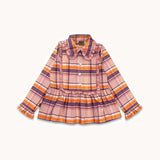 Blouse flannel with a collar and ruffles pink/peach checkers