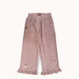 Pants corduroy with ruffles dusty pink
