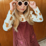 Pinafore dress bordo with pockets and embroidery