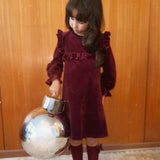 Dress bordo with ruffe and embroidery