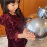Dress bordo with ruffe and embroidery