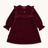 Dress bordo with ruffe and embroidery