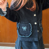 Jacket navy blue with pockets and embroidery