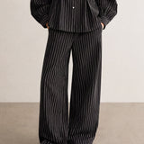 Lazy Monday black pants with stripes, regular