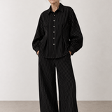 Lazy Monday black pants with stripes, regular