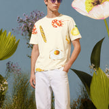 Top with all-over print "Food Mood" for male