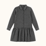 Dress checked with long sleeves and ruffle